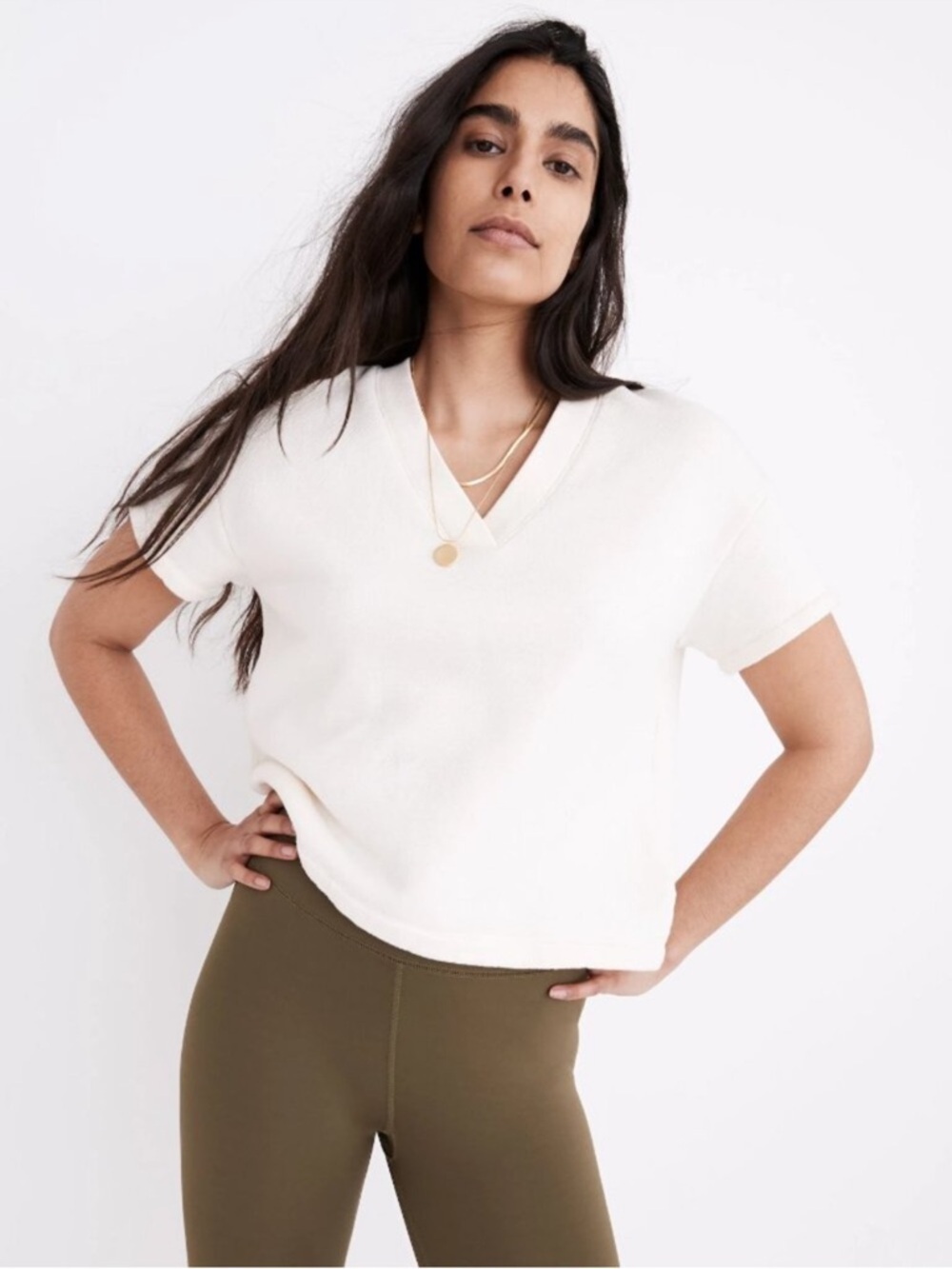 MWL Madewell Ivory Airyterry V Neck Sweatshirt Tee